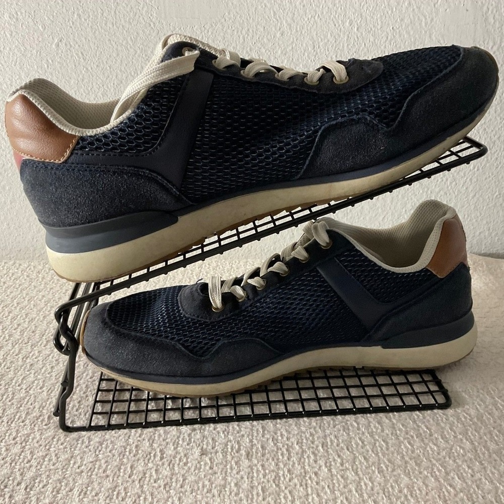 Tommy Hilfiger Mens Valen 2 Navy Blue Cognac Mesh Suede Sneakers TMVALEN2-M 9.5 - Picture 3 of 13
